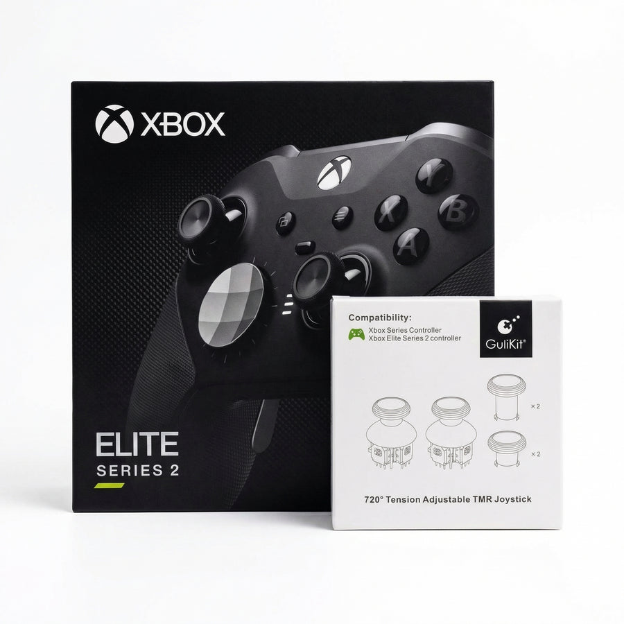 Xbox Elite Series 2 controller with GuliKit TMR Hall Effect joysticks installed — front view